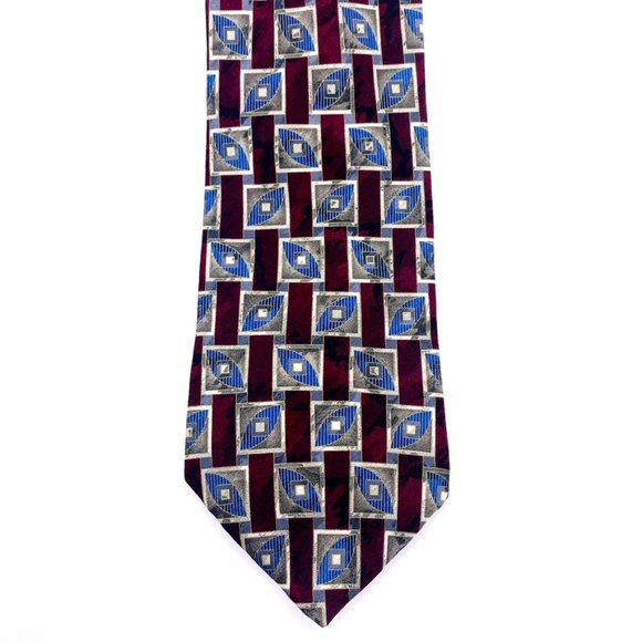 J. Ferrar Tie Silk Geometric Pattern Made In Italy - Picture 3 of 3